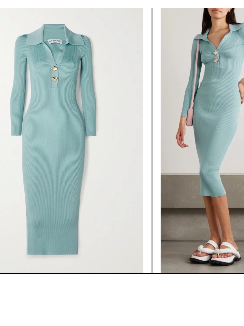 Self Portrait Blue Ribbed Knit Dress